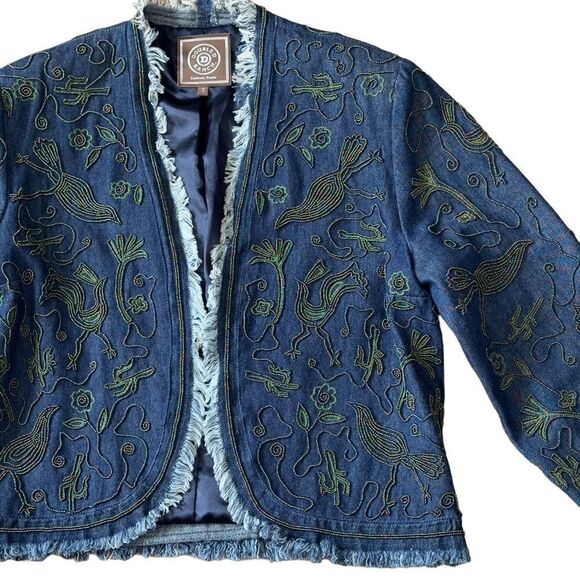 Double D Ranch Beaded Fringed Open Denim Jacket SMALL - Picture 5 of 16
